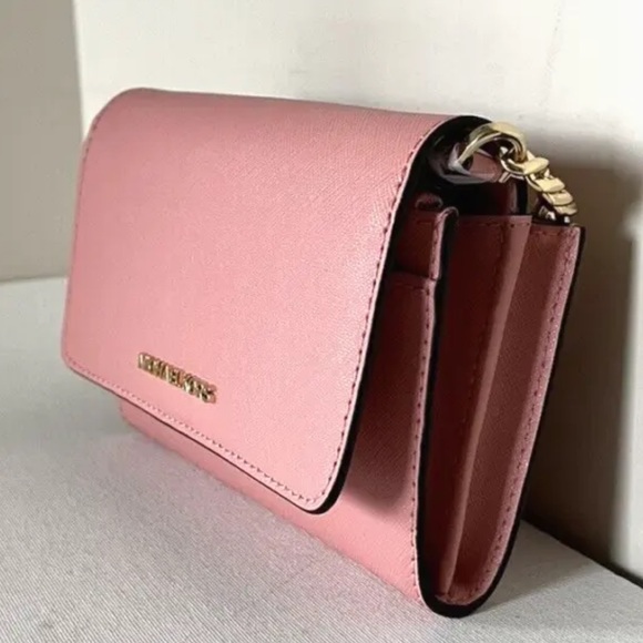 New Michael Kors Jet Set Travel Medium Phone Crossbody Saffiano Leather Primrose - Picture 5 of 7